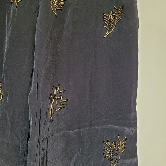 ZARA Black Satin Pants with Gold Leaf Beads - Picture 2 of 4